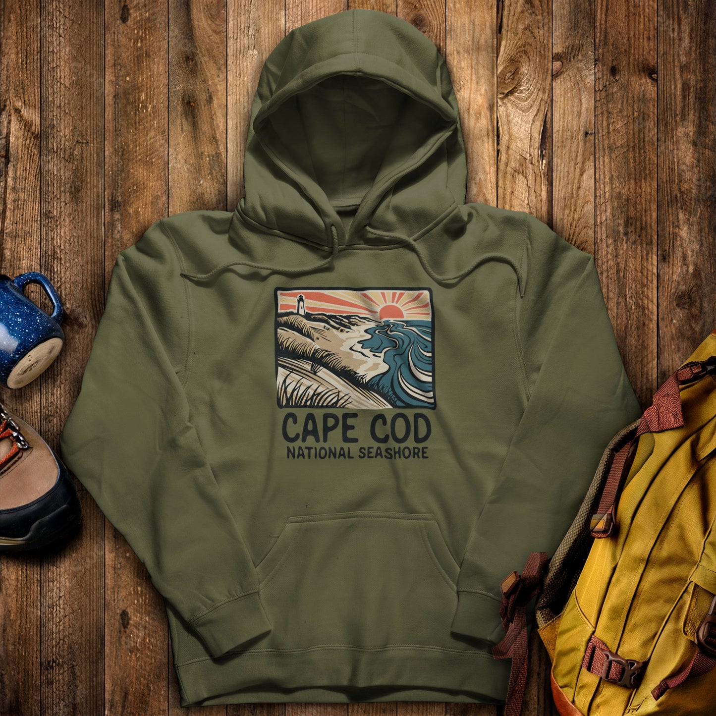 Cape Cod National Seashore Hoodie Military Green Adventure and Outdoors Themed Hoodie