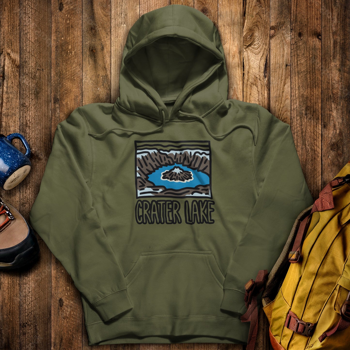 Crater Lake National Park Hoodie Military Green Adventure and Outdoors Themed Hoodie