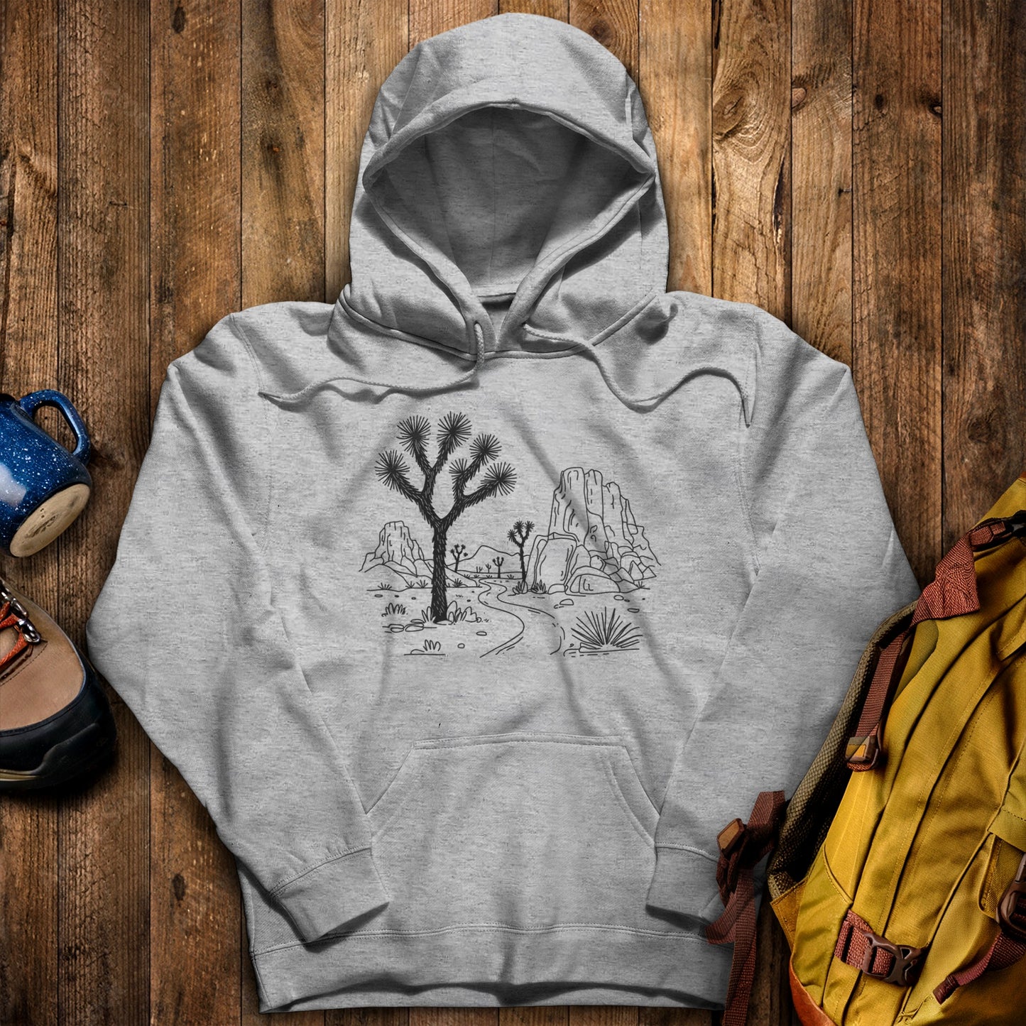 Joshua Tree Doodle Hoodie Sport Grey Adventure and Outdoors Themed Hoodie