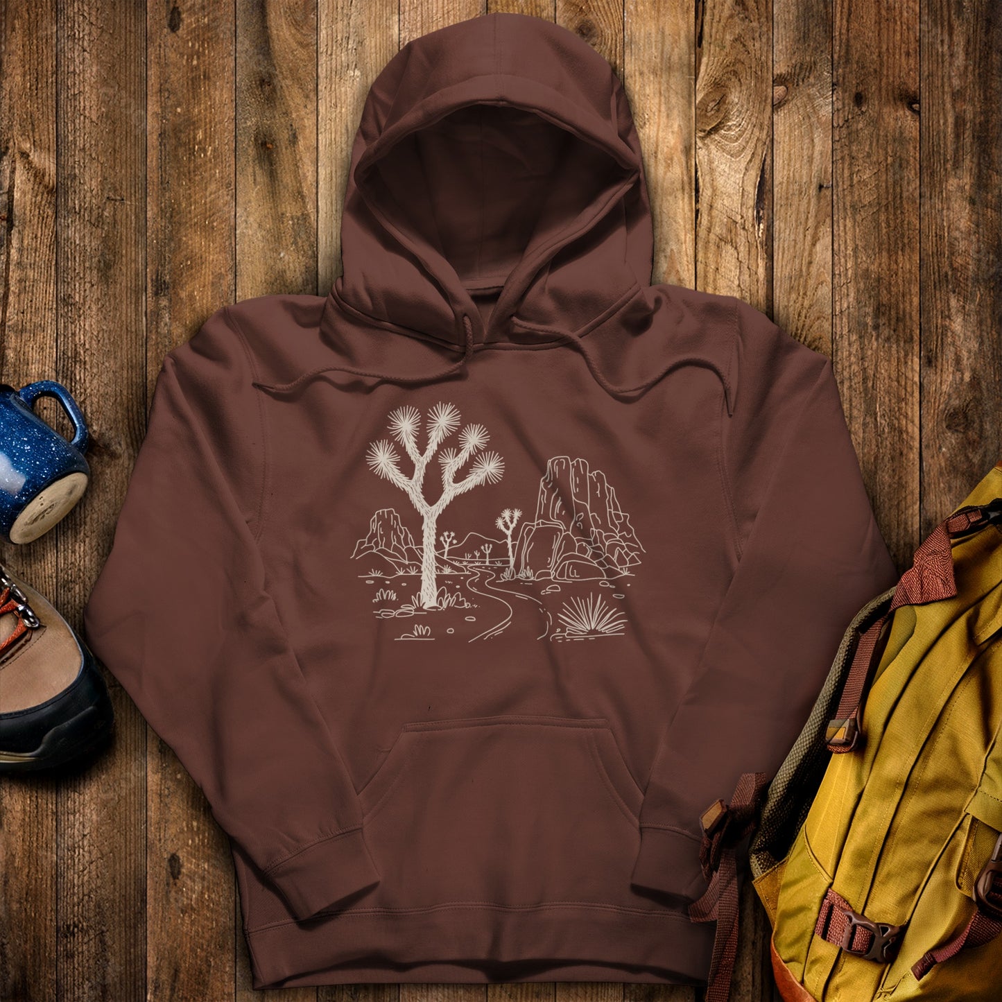 Joshua Tree Doodle Hoodie Cocoa Adventure and Outdoors Themed Hoodie