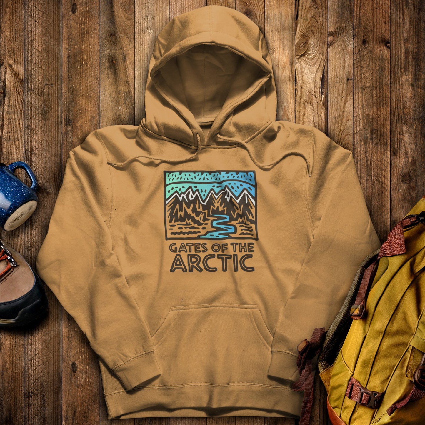 Gates of the Artic National Park Hoodie Mustard Adventure and Outdoors Themed Hoodie