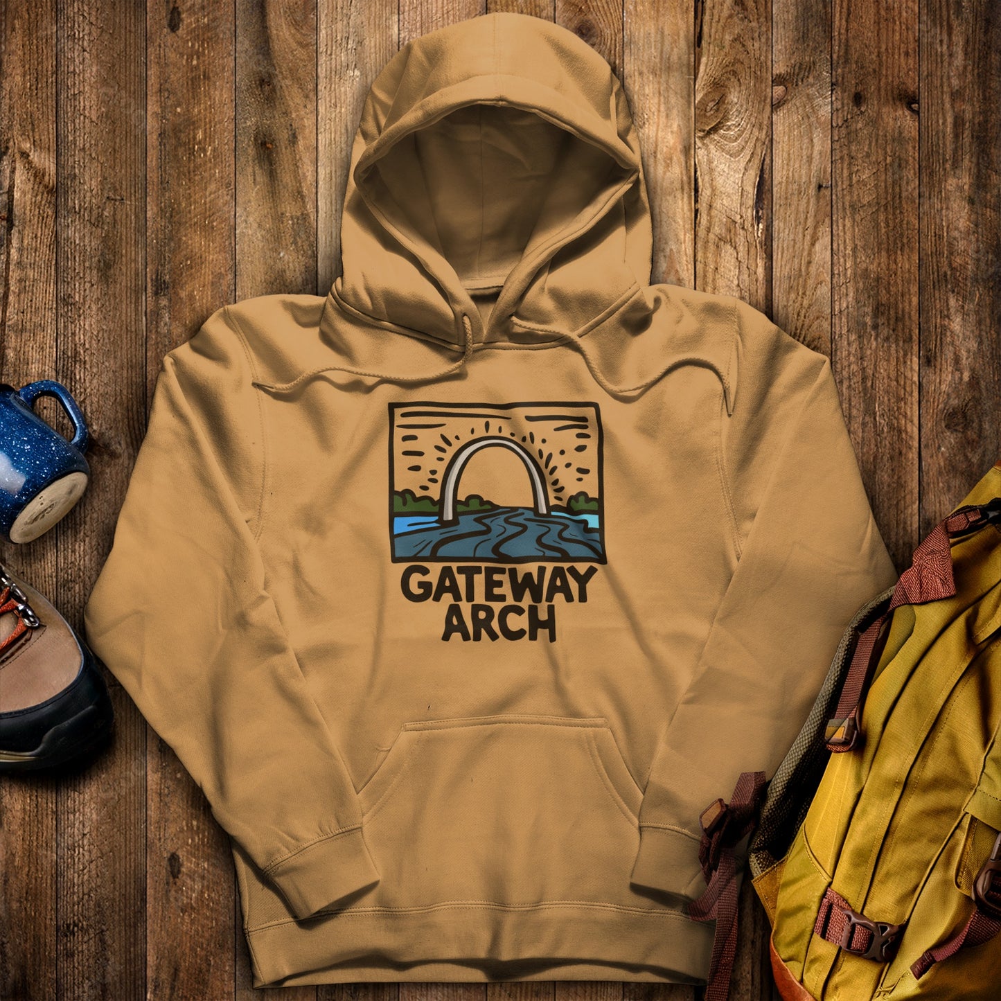 Gateway Arch National Park Hoodie Mustard Adventure and Outdoors Themed Hoodie
