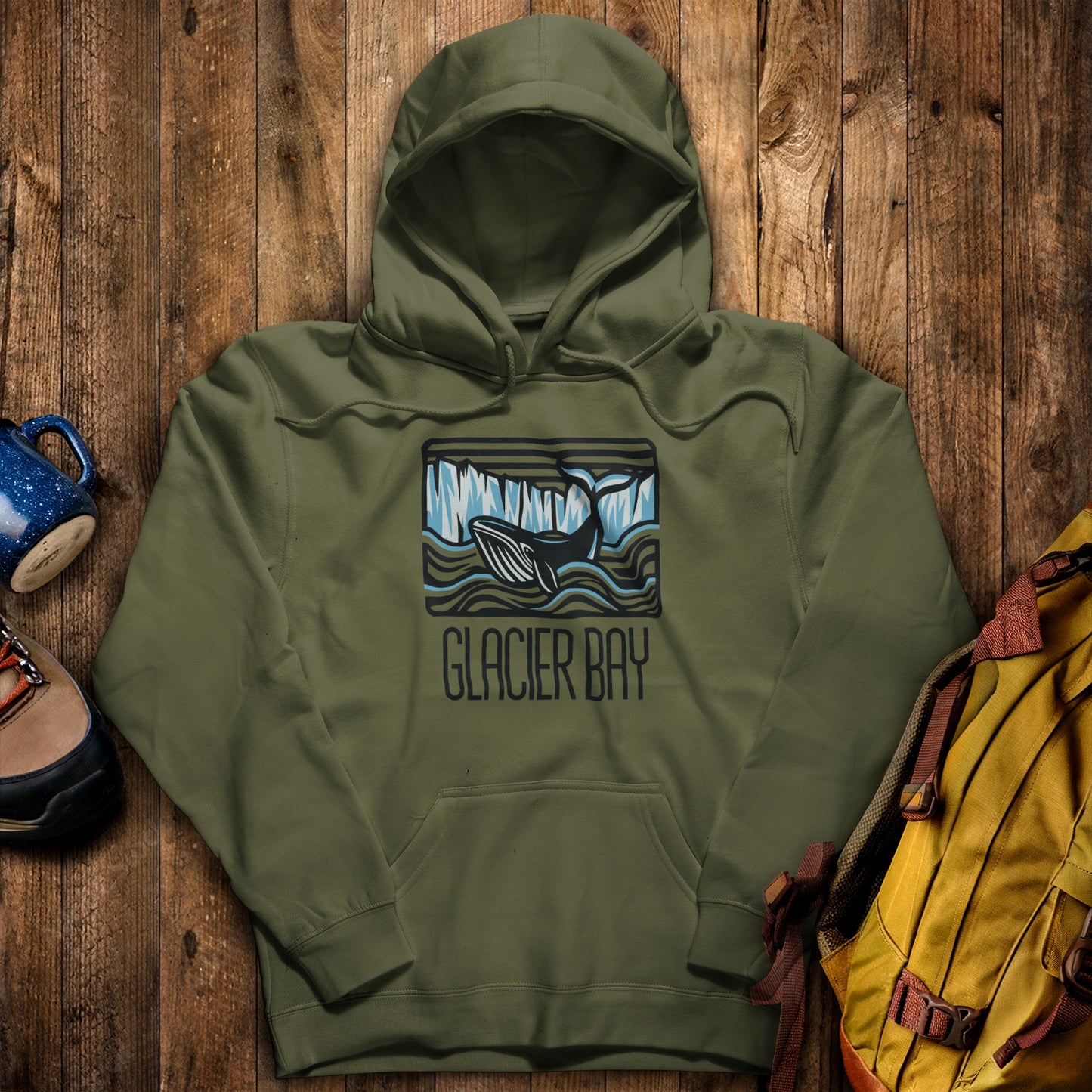 Glacier Bay National Park Hoodie Military Green Adventure and Outdoors Themed Hoodie