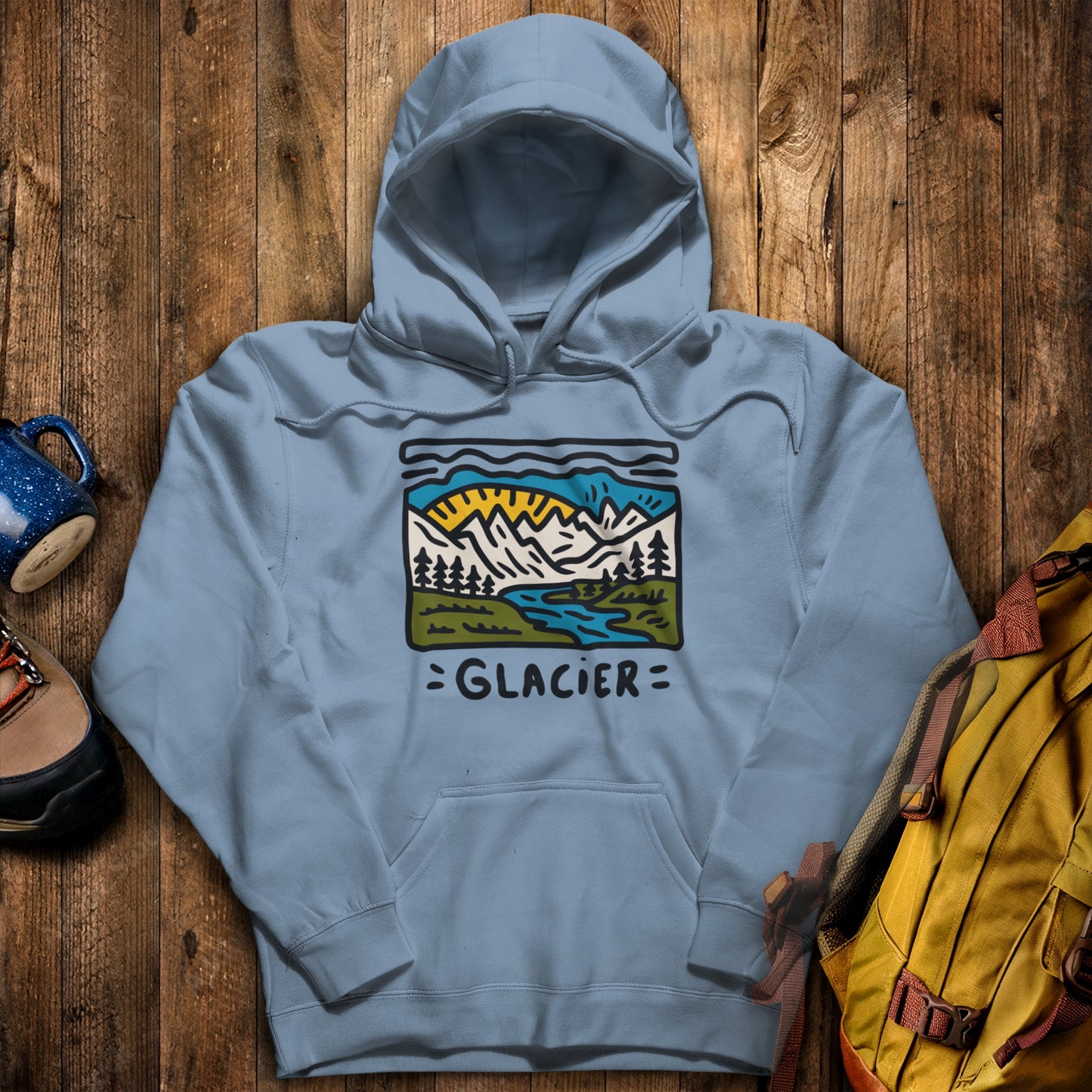 Glacier National Park Hoodie Stone Blue Adventure and Outdoors Themed Hoodie