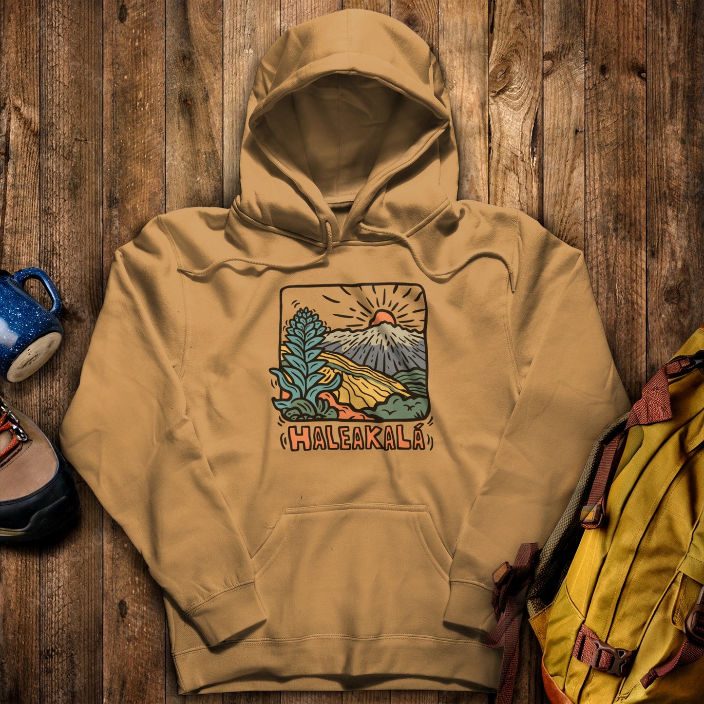 Haleakala National Park Hoodie Mustard Adventure and Outdoors Themed Hoodie