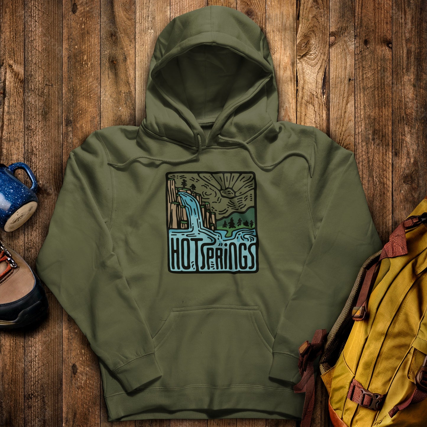 Hot Springs National Park Hoodie Military Green Adventure and Outdoors Themed Hoodie