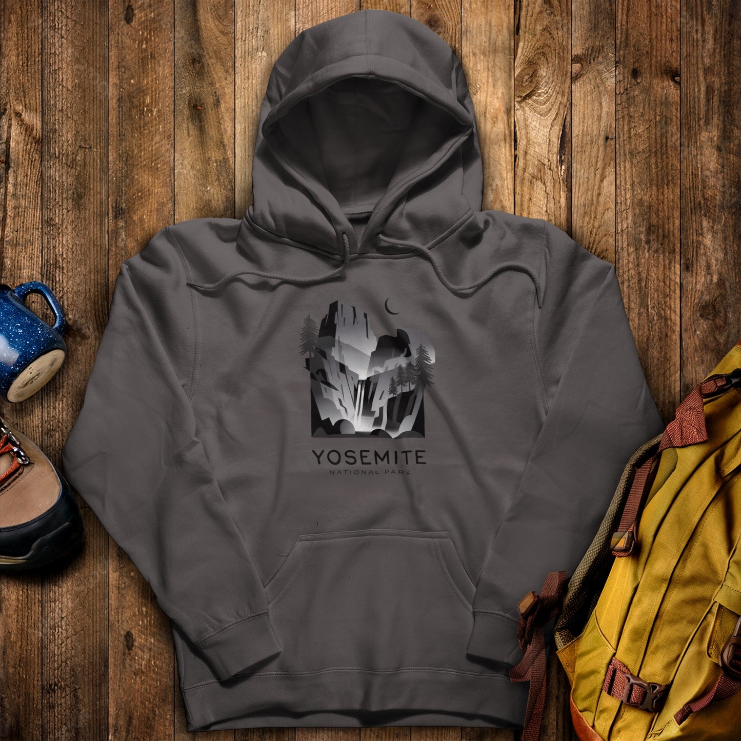 Yosemite National Park Noir Hoodie Charcoal Adventure and Outdoors Themed Hoodie
