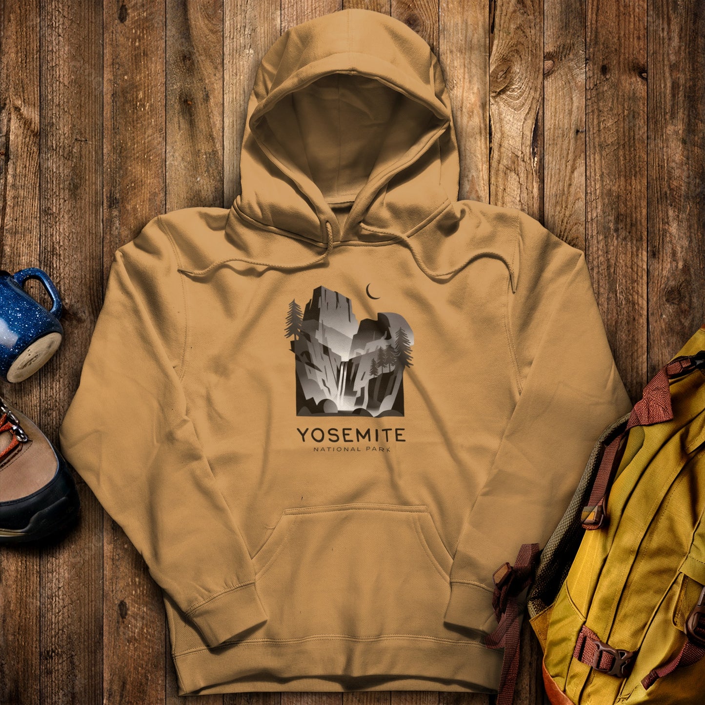 Yosemite National Park Noir Hoodie Mustard Adventure and Outdoors Themed Hoodie