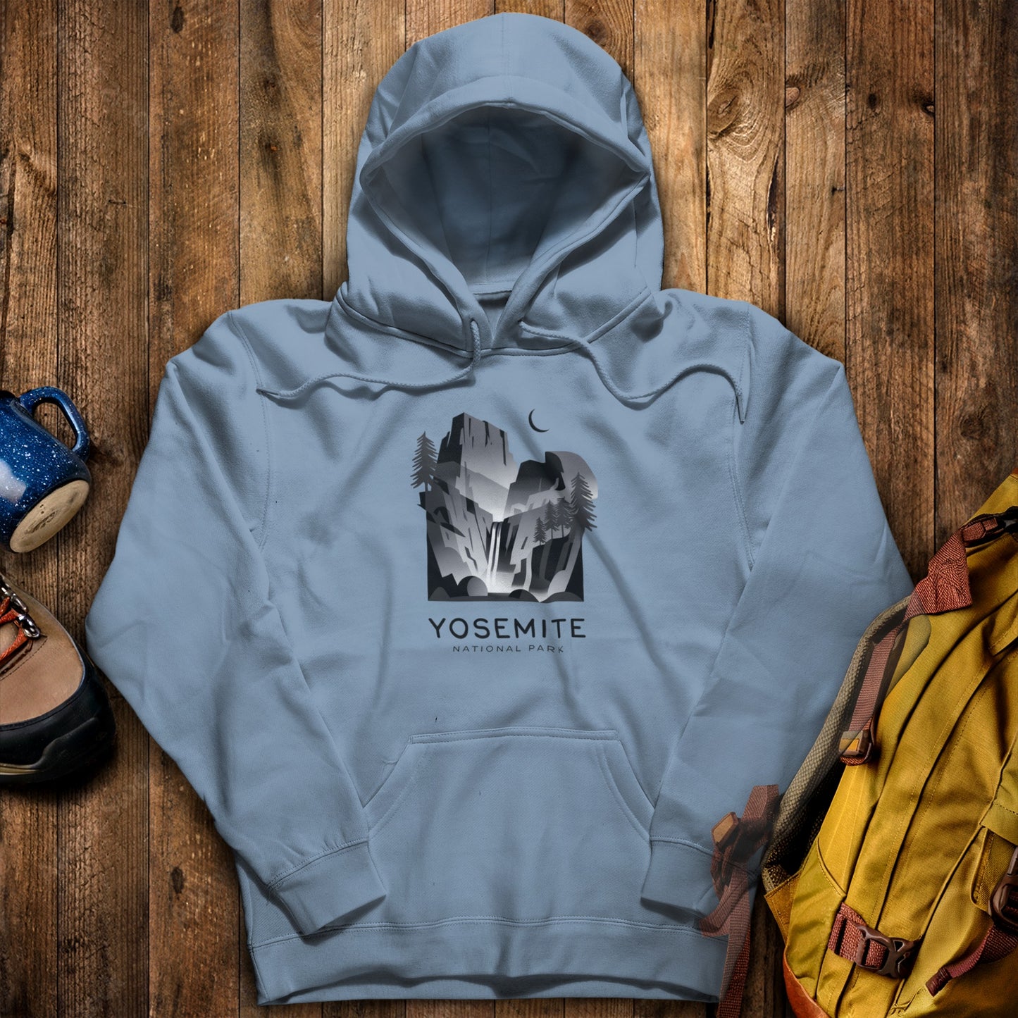 Yosemite National Park Noir Hoodie Stone Blue Adventure and Outdoors Themed Hoodie