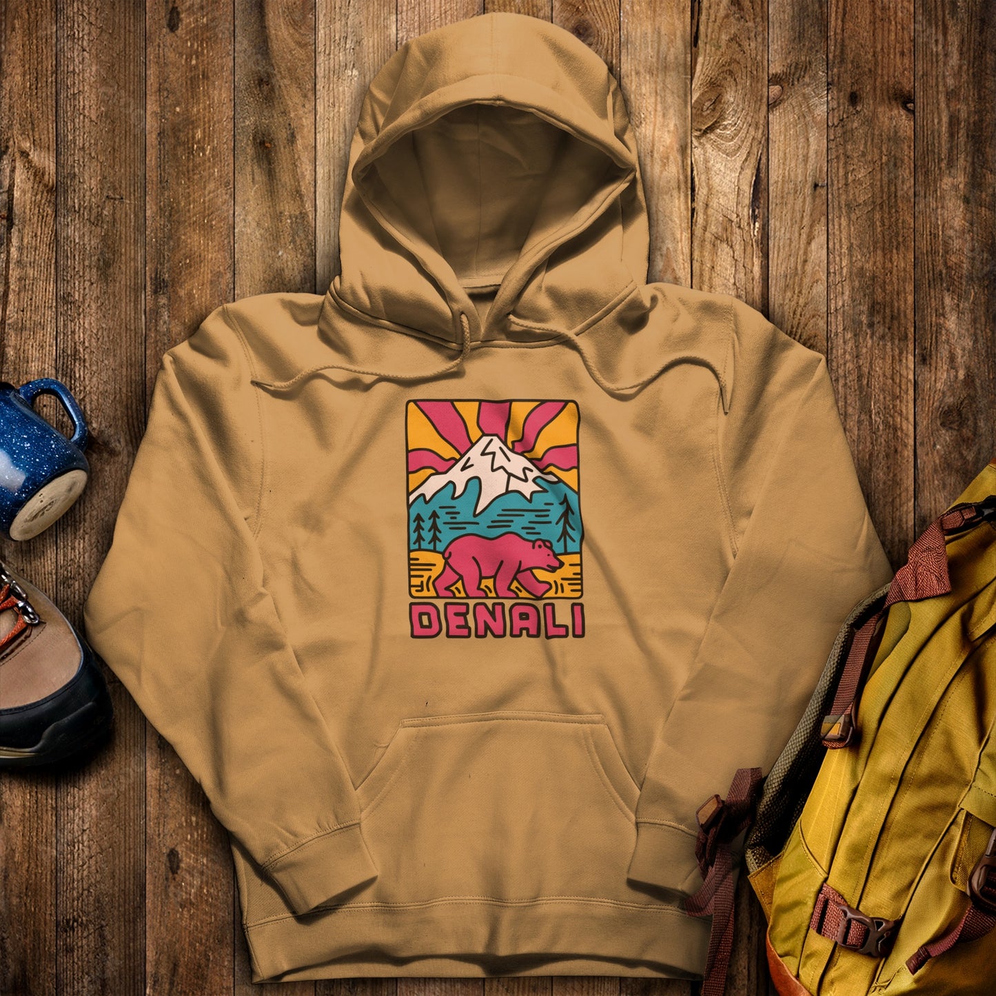 Denali National Park Hoodie Mustard Adventure and Outdoors Themed Hoodie