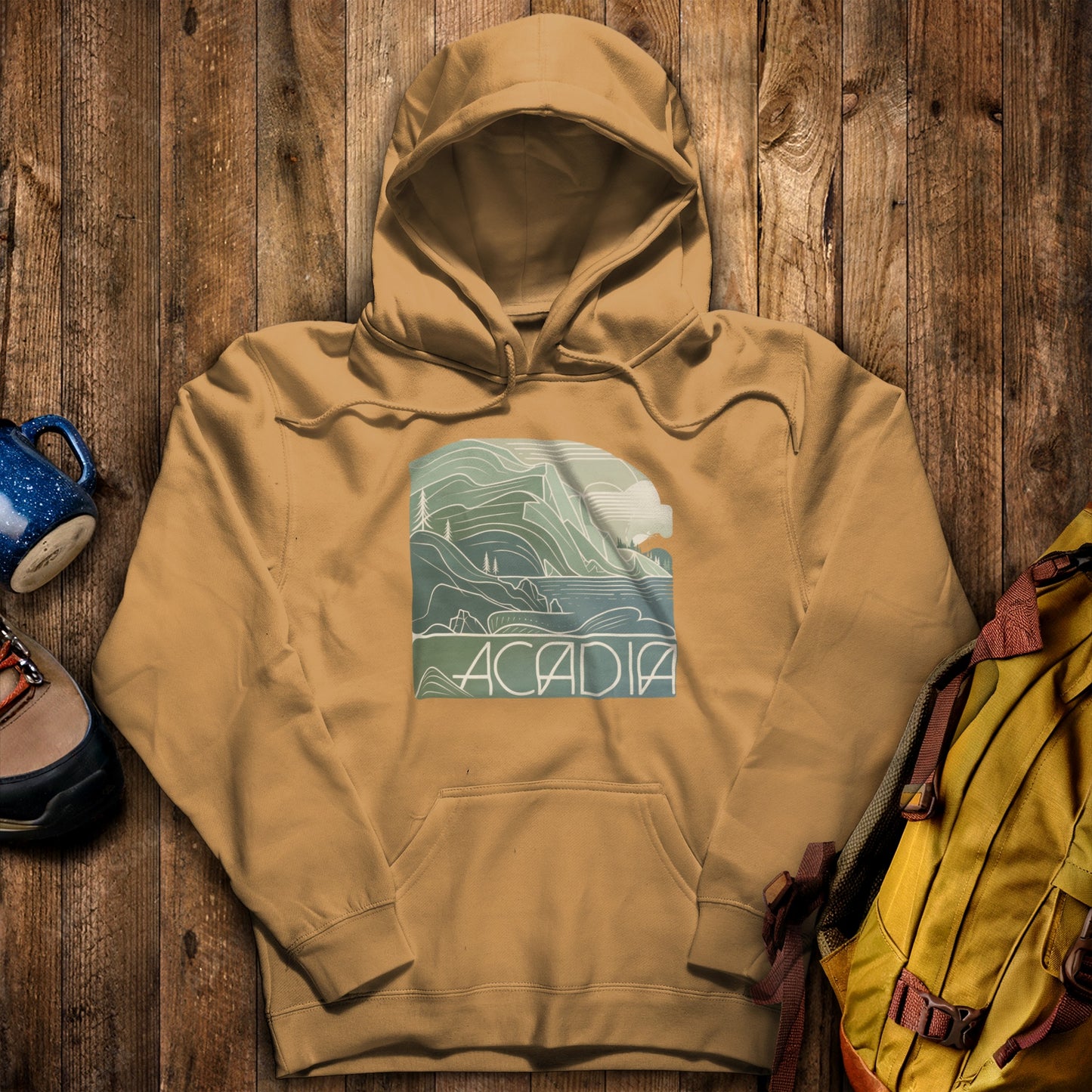 Acadia National Park Hoodie Mustard Adventure and Outdoors Themed Hoodie