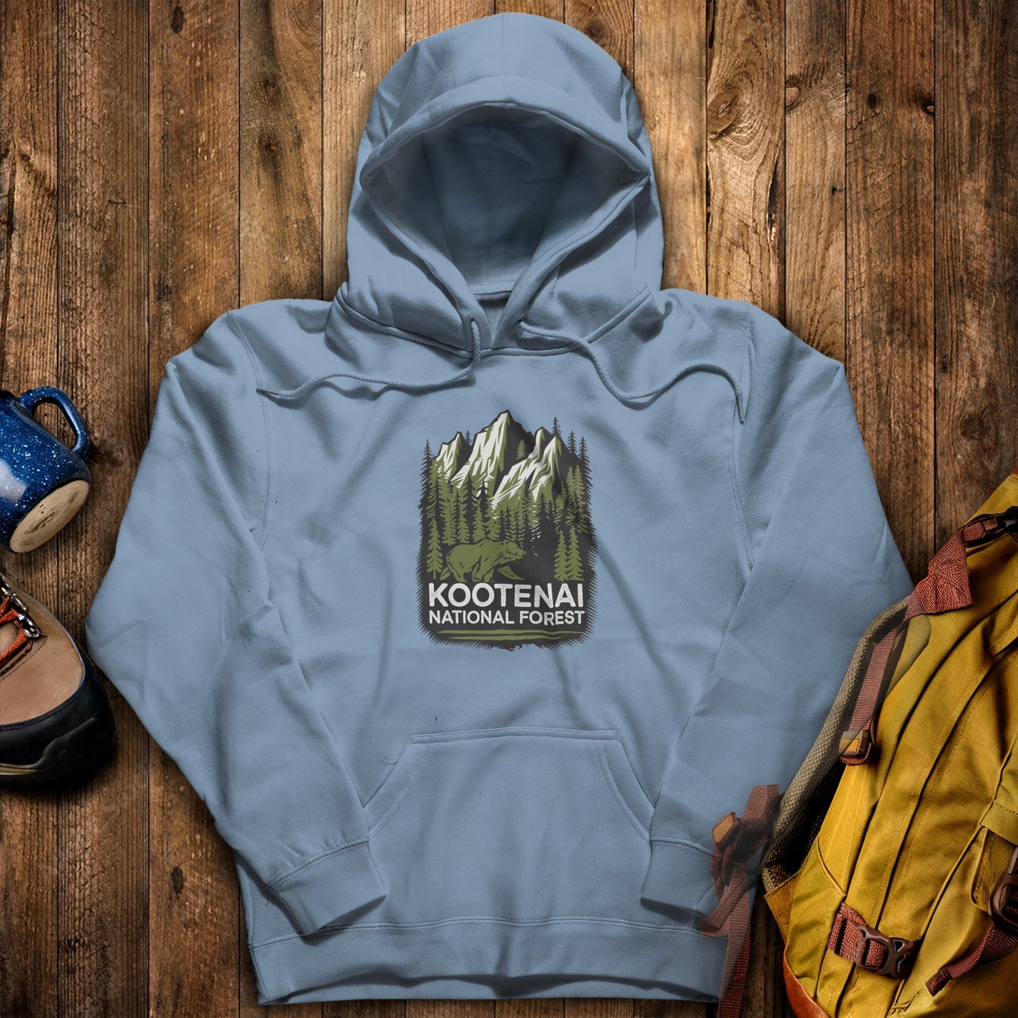 Kootenai National Forest Hoodie Stone Blue Adventure and Outdoors Themed Hoodie