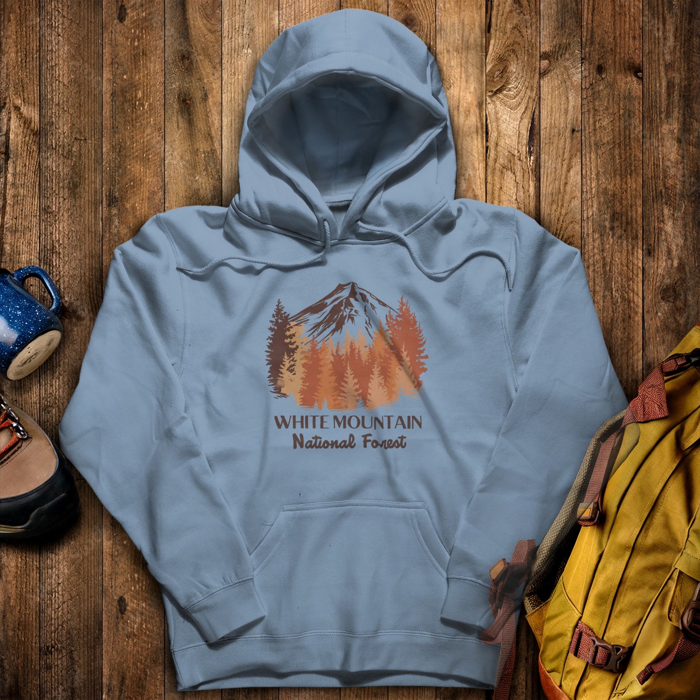 White Mountain National Forest Hoodie Stone Blue Adventure and Outdoors Themed Hoodie