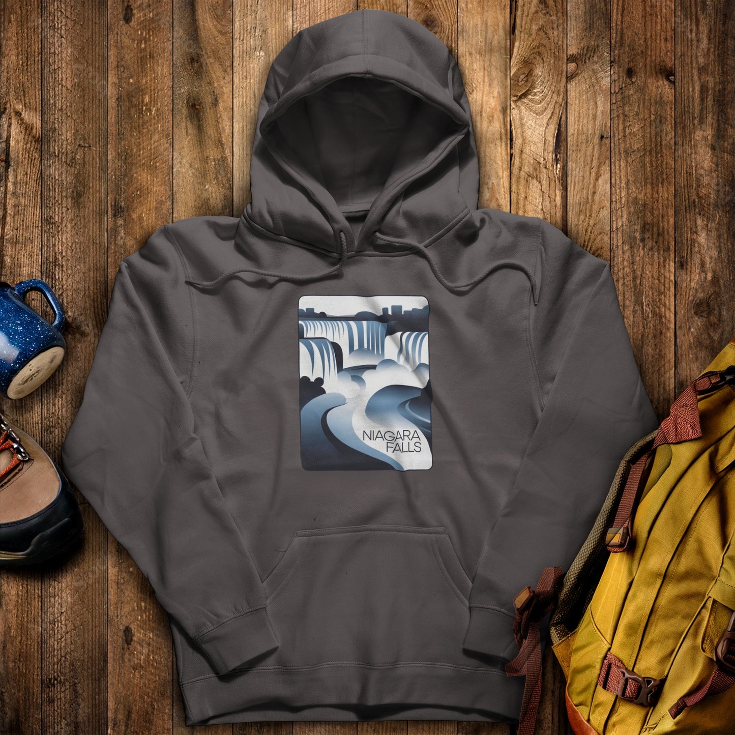 Niagara Falls Modern Hoodie Charcoal Adventure and Outdoors Themed Hoodie