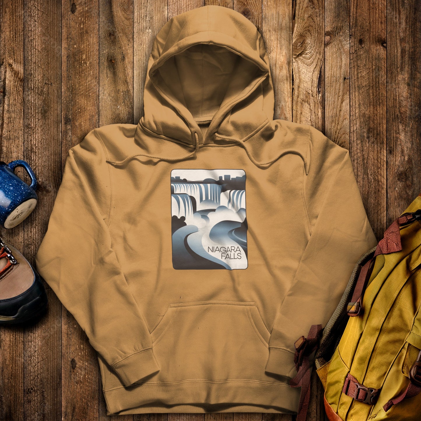 Niagara Falls Modern Hoodie Mustard Adventure and Outdoors Themed Hoodie