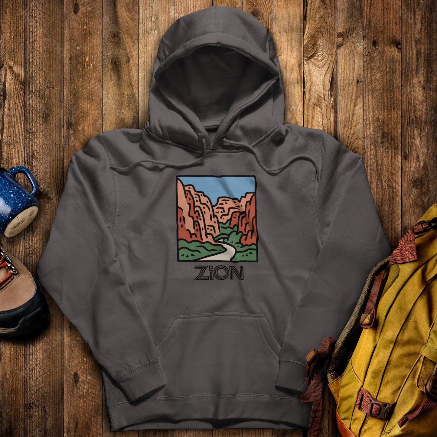 Zion National Park Hoodie Charcoal Adventure and Outdoors Themed Hoodie