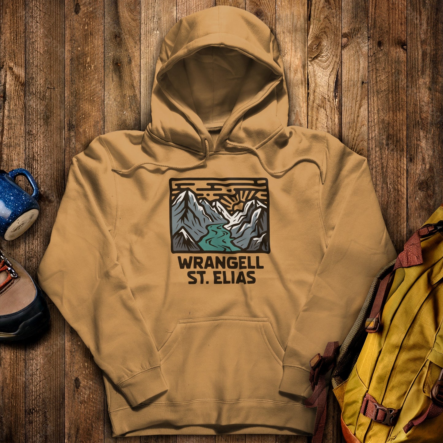 Wrangell St. Elias National Park Hoodie Mustard Adventure and Outdoors Themed Hoodie