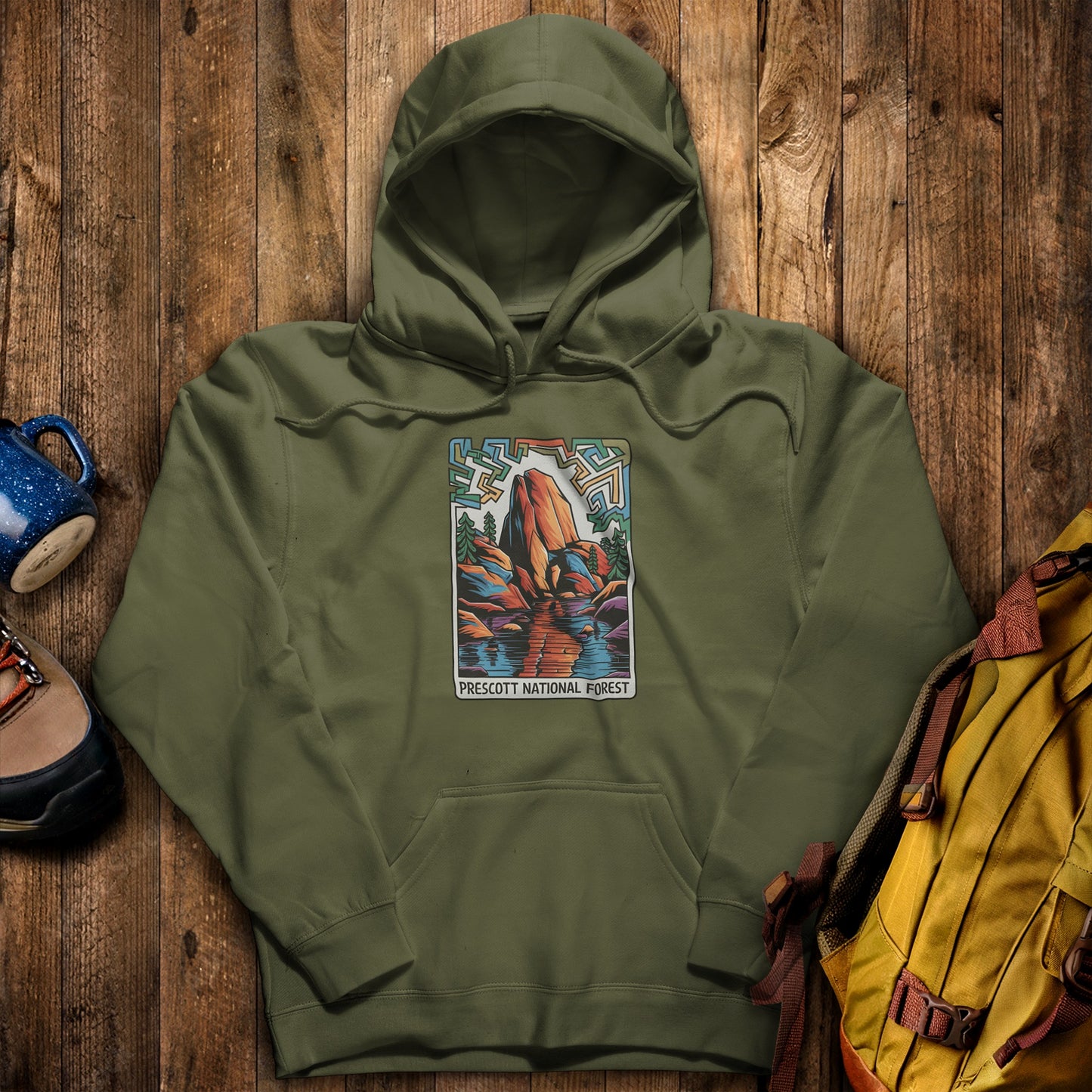Prescott National Forest Hoodie Military Green Adventure and Outdoors Themed Hoodie