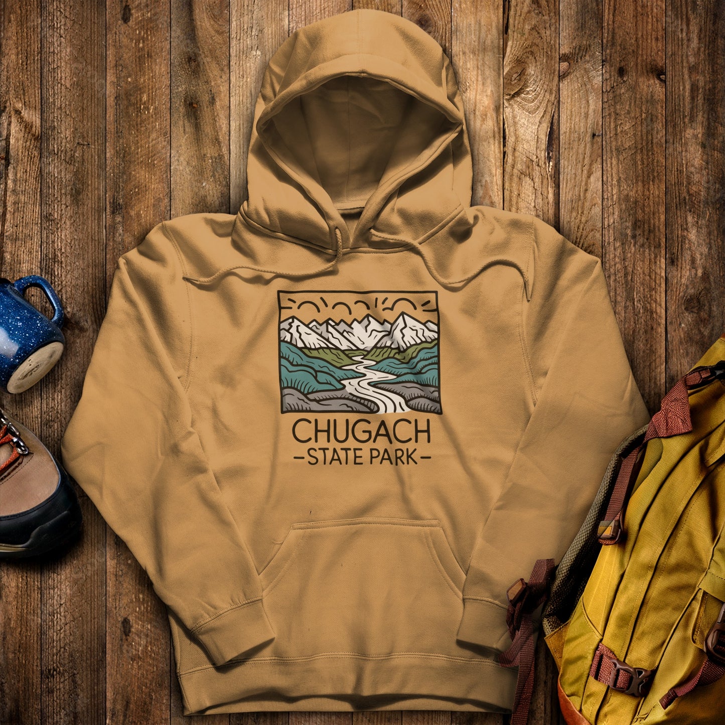 Chugach State Park Hoodie Mustard Adventure and Outdoors Themed Hoodie