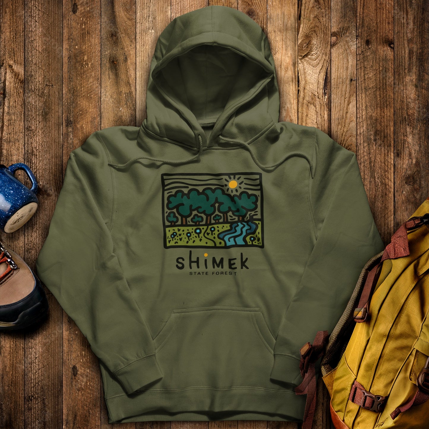 Shimek State Forest Hoodie Military Green Adventure and Outdoors Themed Hoodie