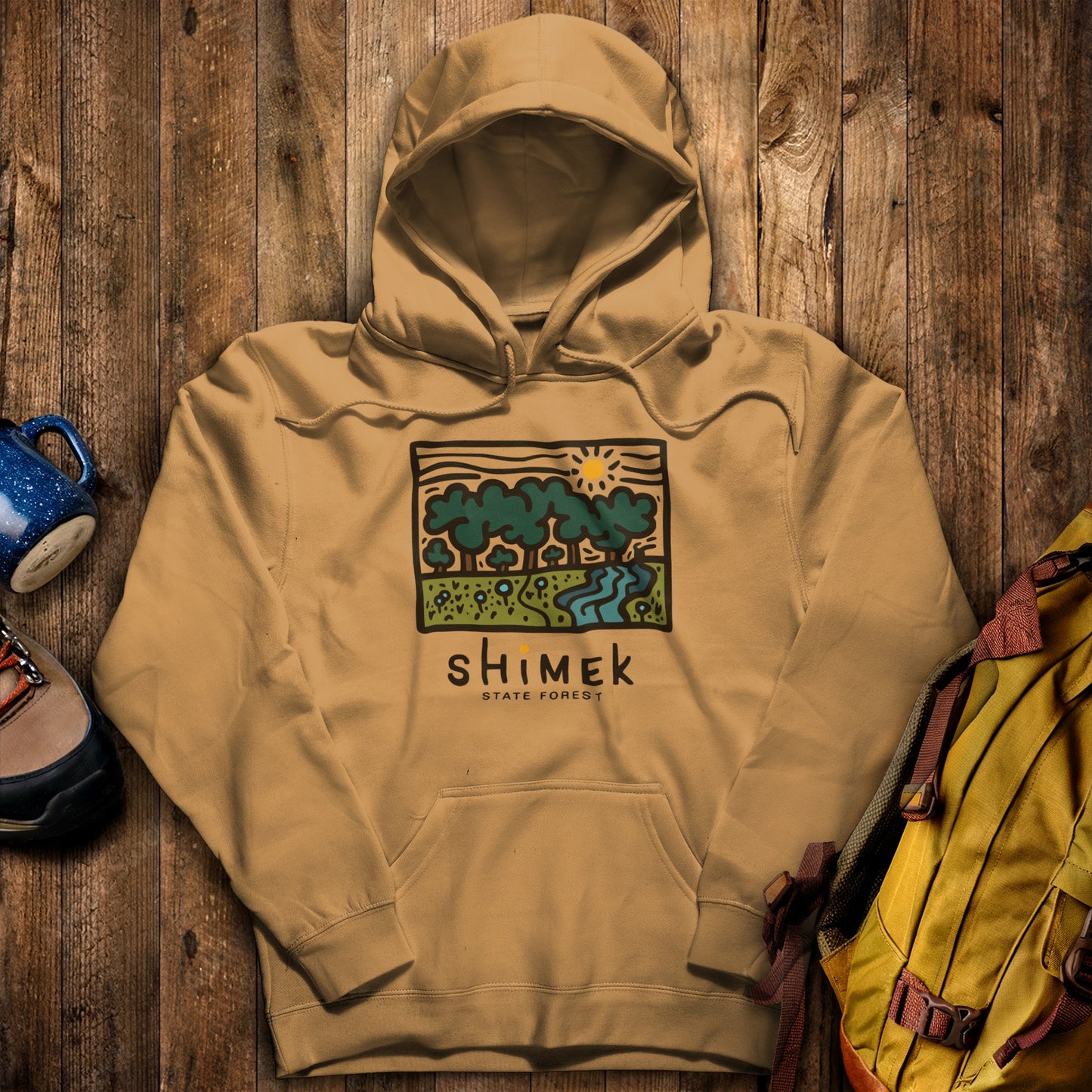 Shimek State Forest Hoodie Mustard Adventure and Outdoors Themed Hoodie