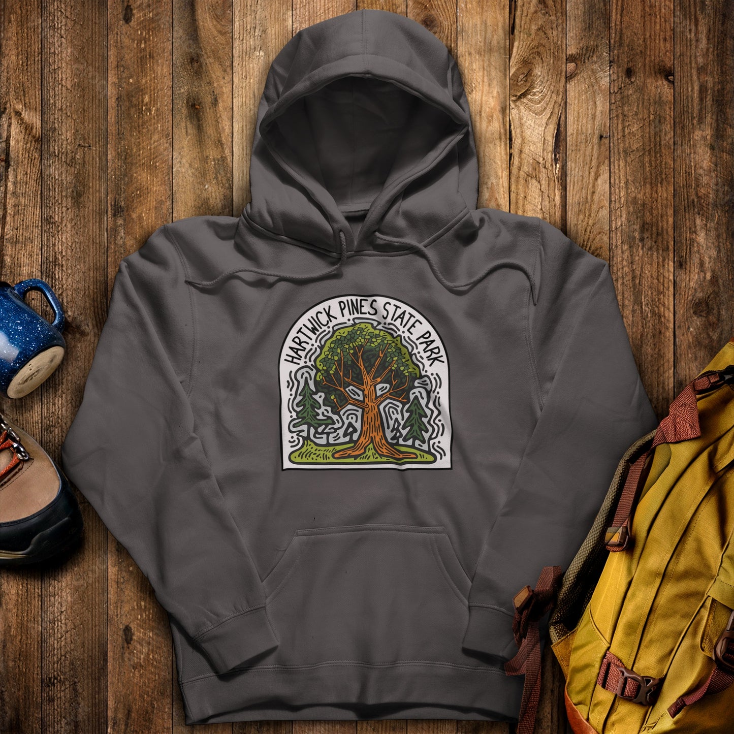 Hartwick Pines State Park Hoodie Charcoal Adventure and Outdoors Themed Hoodie