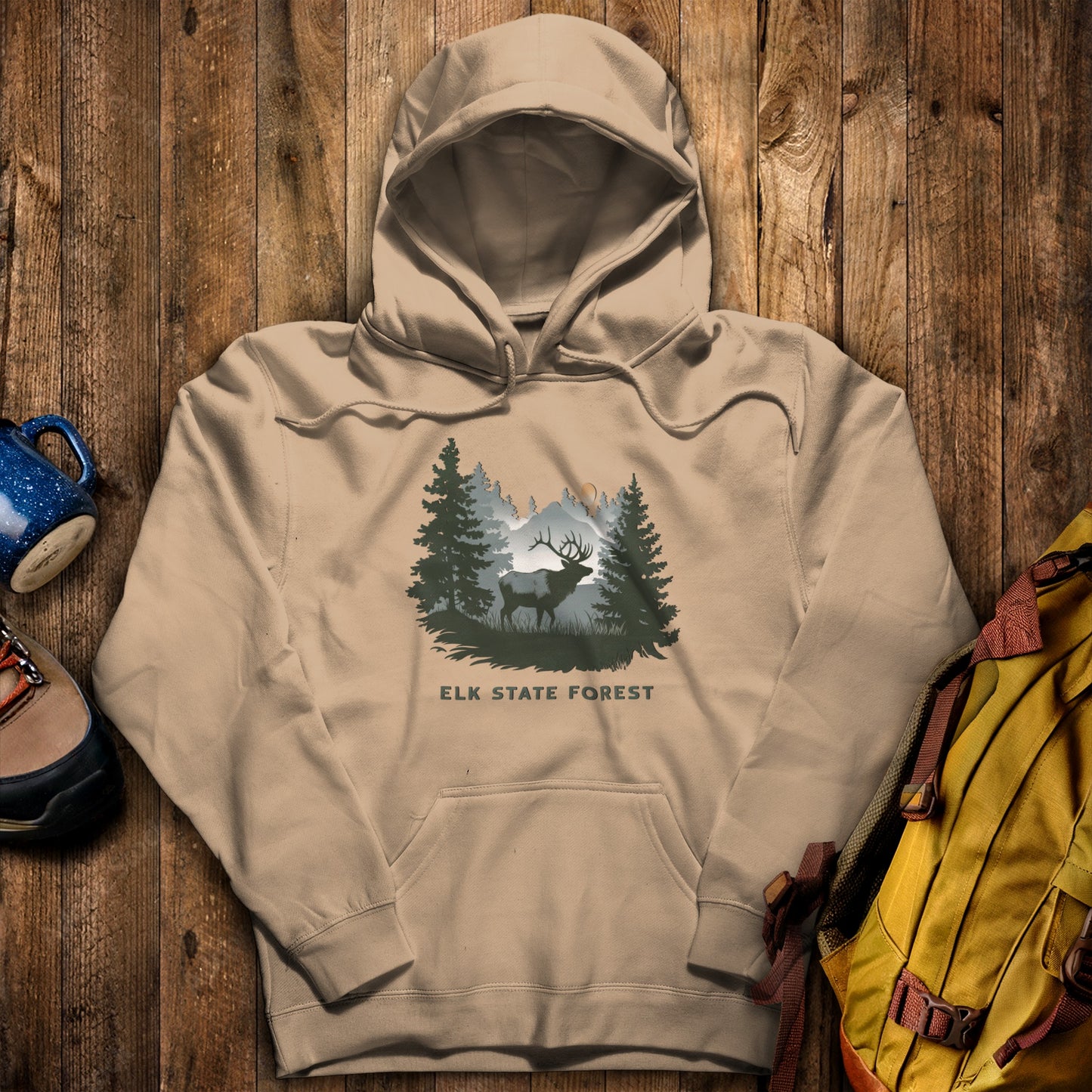 Elk State Forest Hoodie Sand Adventure and Outdoors Themed Hoodie