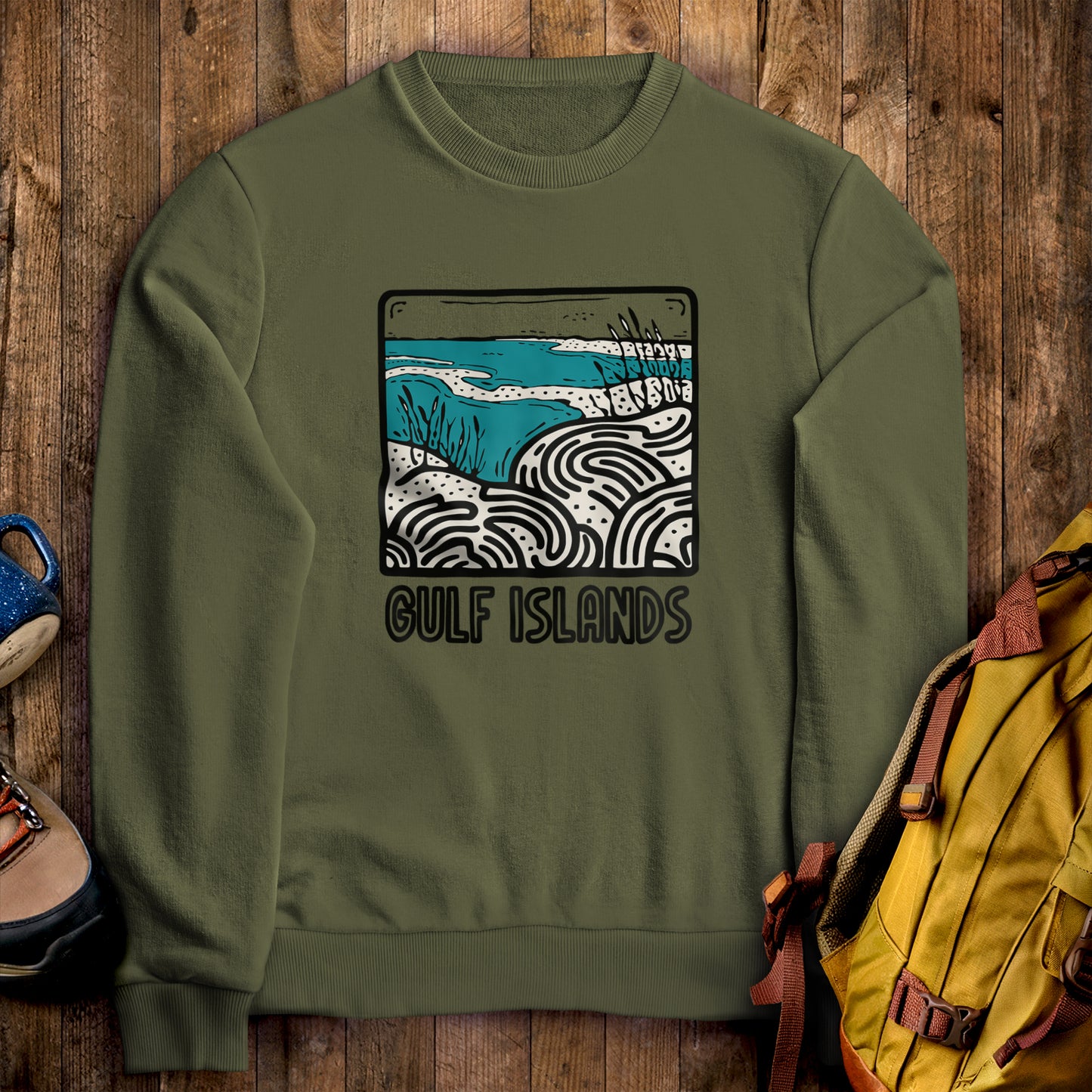 Gulf Islands National Seashore Crewneck Sweatshirt Military Green Adventure and Outdoors Themed Sweatshirt