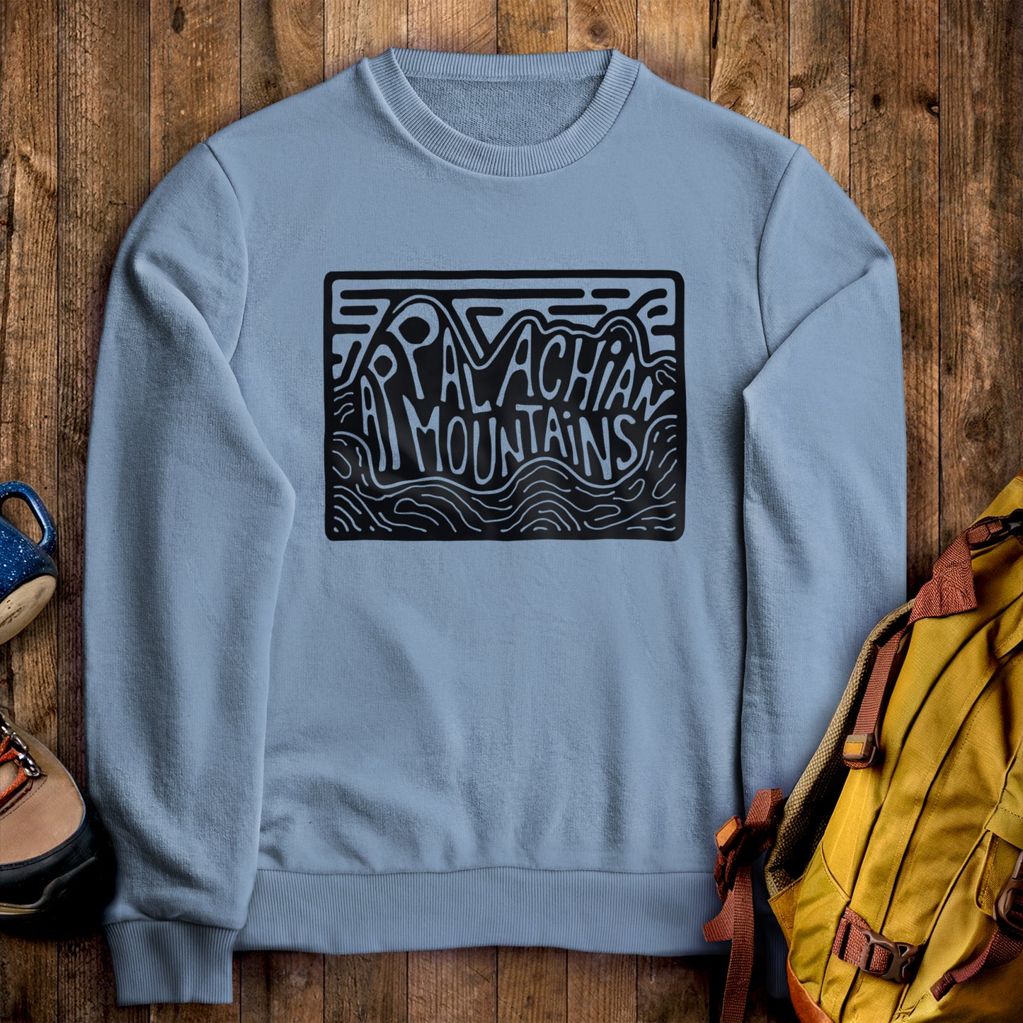 Appalachian Mountains Crewneck Sweatshirt Stone Blue Adventure and Outdoors Themed Sweatshirt