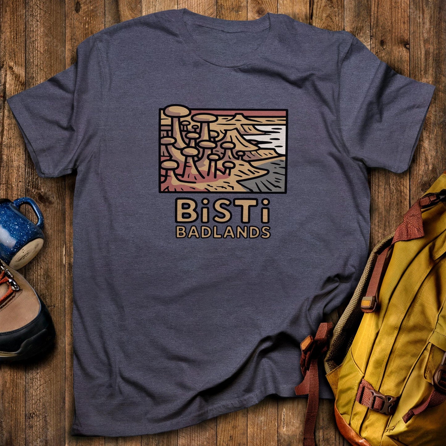 Bisti Badlands T-Shirt Heather Navy Adventure and Outdoors Themed T-Shirt