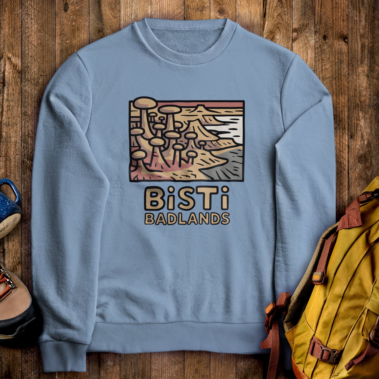 Bisti Badlands Crewneck Sweatshirt Stone Blue Adventure and Outdoors Themed Sweatshirt