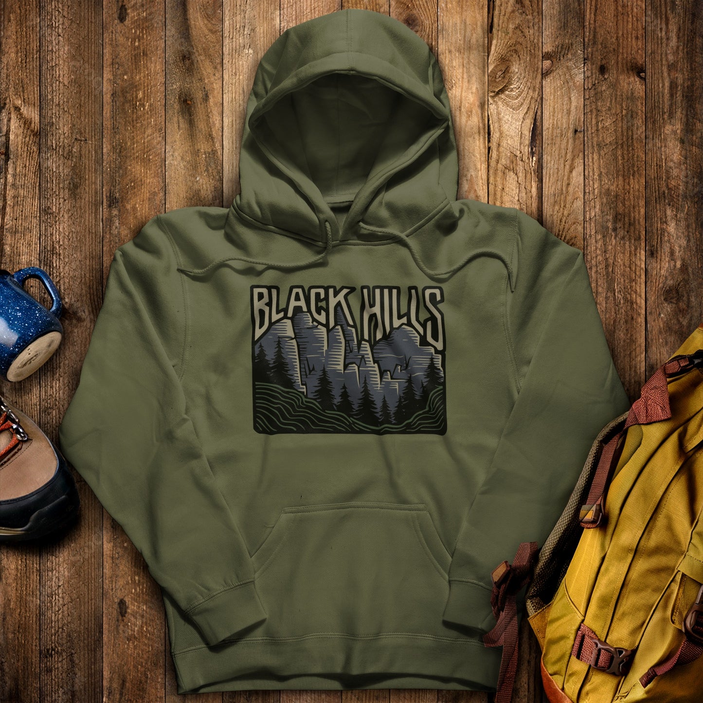 Black Hills National Forest Hoodie Military Green Adventure and Outdoors Themed Hoodie