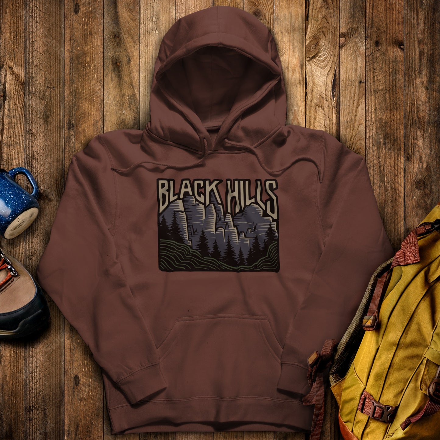 Black Hills National Forest Hoodie Cocoa Adventure and Outdoors Themed Hoodie