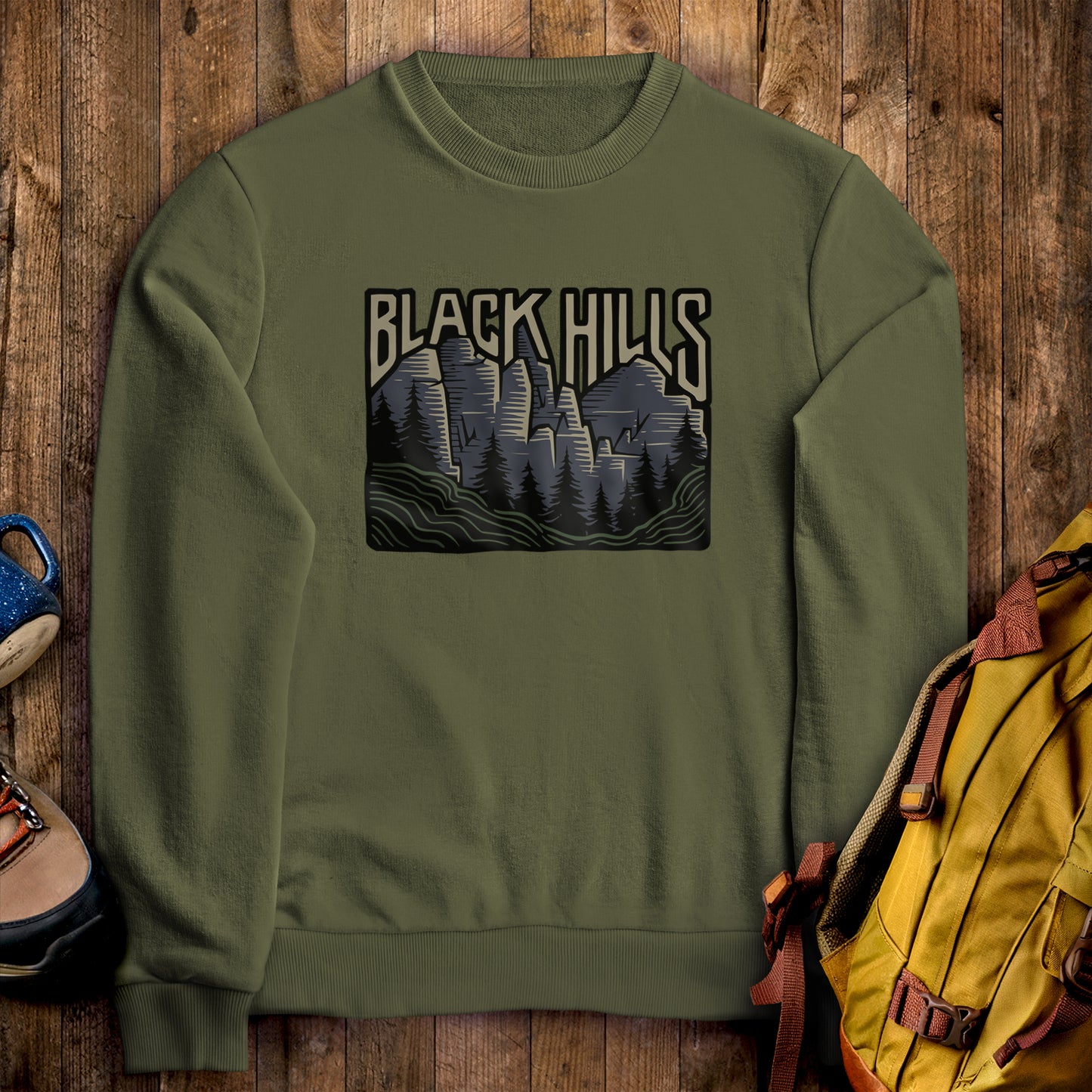 Black Hills National Forest Crewneck Sweatshirt Military Green Adventure and Outdoors Themed Sweatshirt