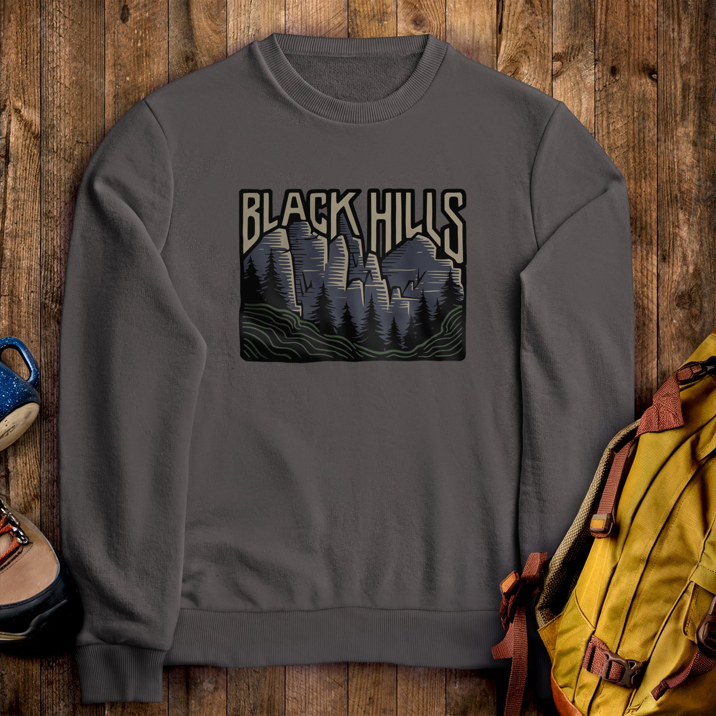Black Hills National Forest Crewneck Sweatshirt Charcoal Adventure and Outdoors Themed Sweatshirt