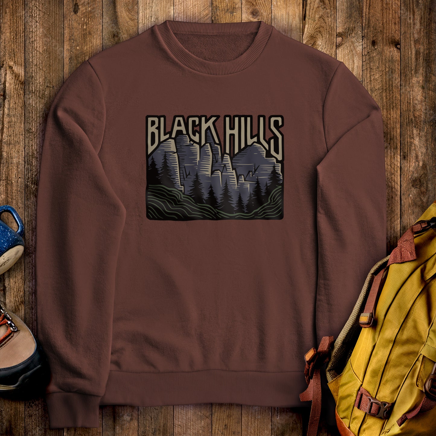 Black Hills National Forest Crewneck Sweatshirt Cocoa Adventure and Outdoors Themed Sweatshirt