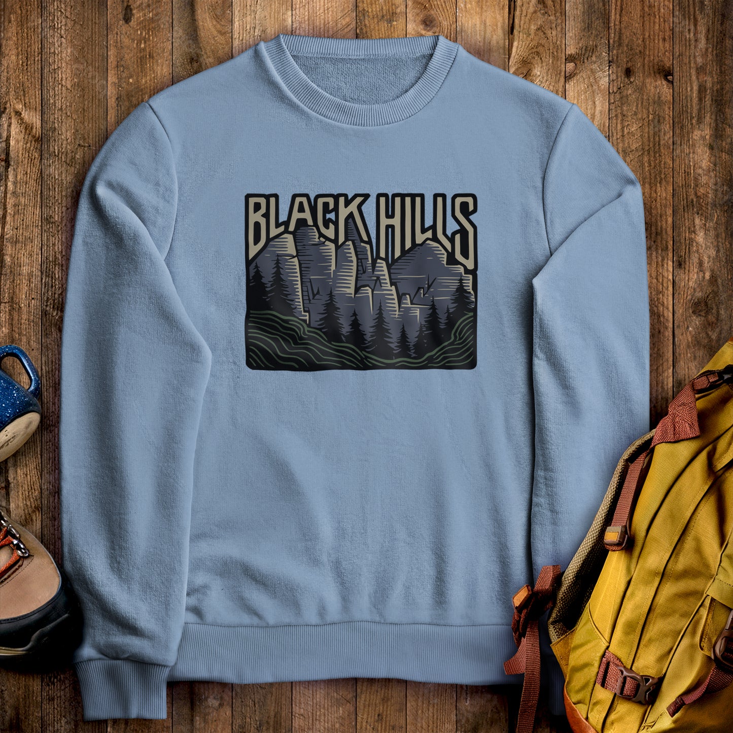 Black Hills National Forest Crewneck Sweatshirt Stone Blue Adventure and Outdoors Themed Sweatshirt