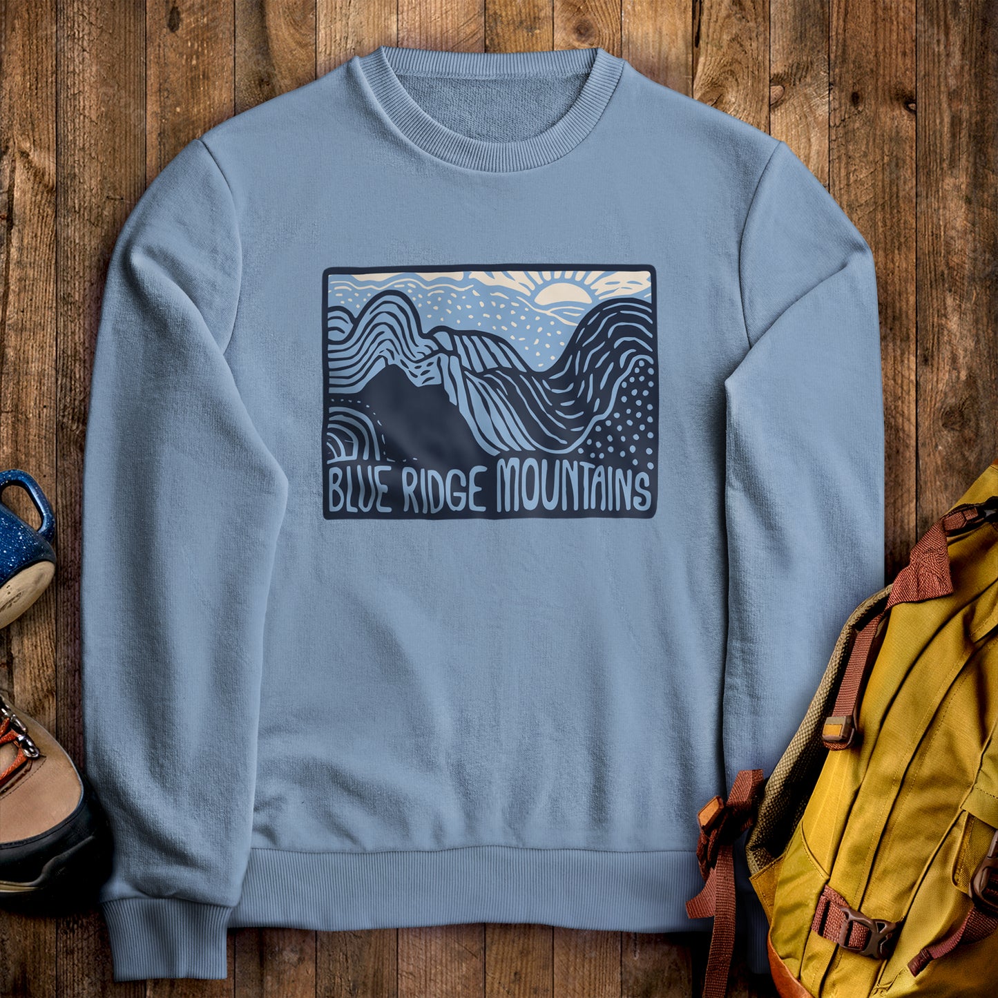 Blue Ridge Mountains Crewneck Sweatshirt Stone Blue Adventure and Outdoors Themed Sweatshirt
