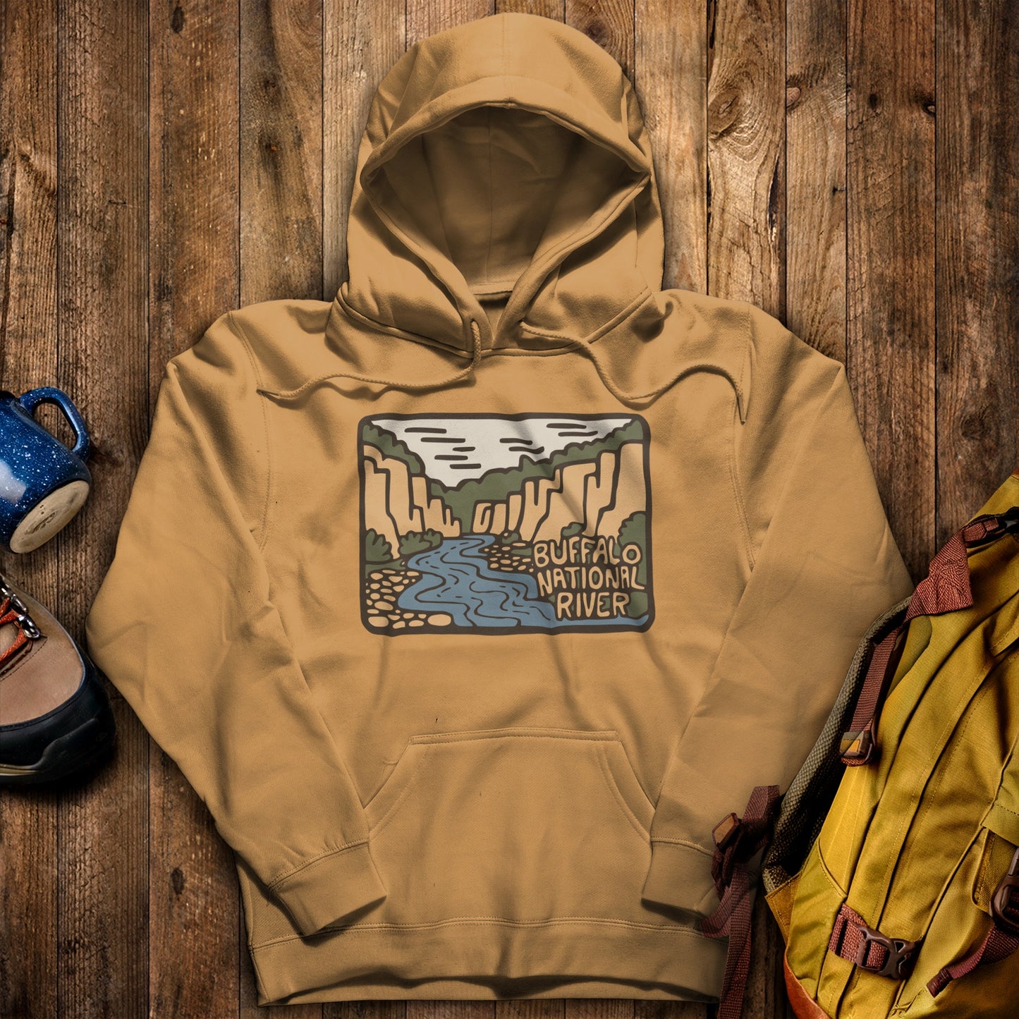 Buffalo National River Hoodie Mustard Adventure and Outdoors Themed Hoodie