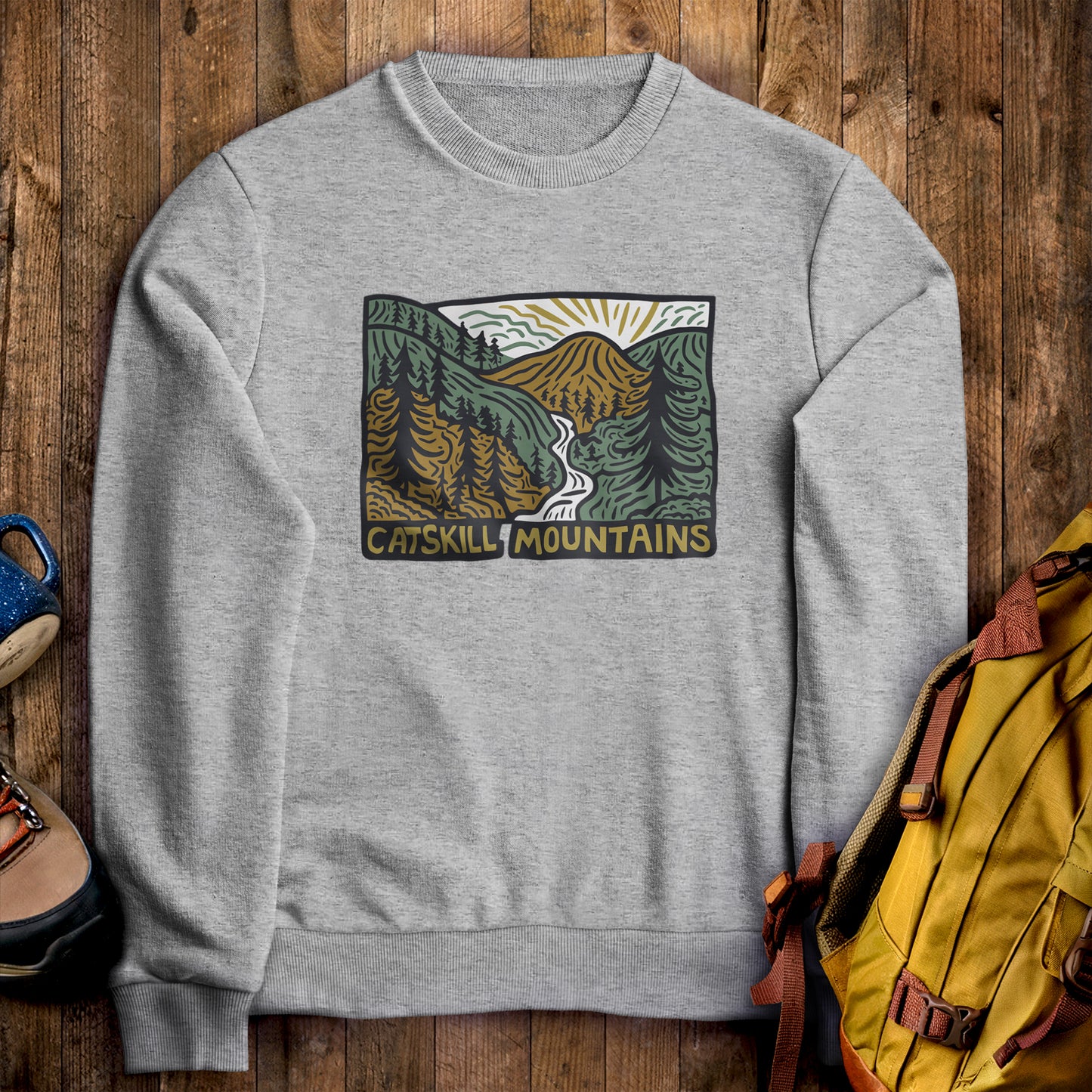 Catskill Mountains Crewneck Sweatshirt Sport Grey Adventure and Outdoors Themed Sweatshirt