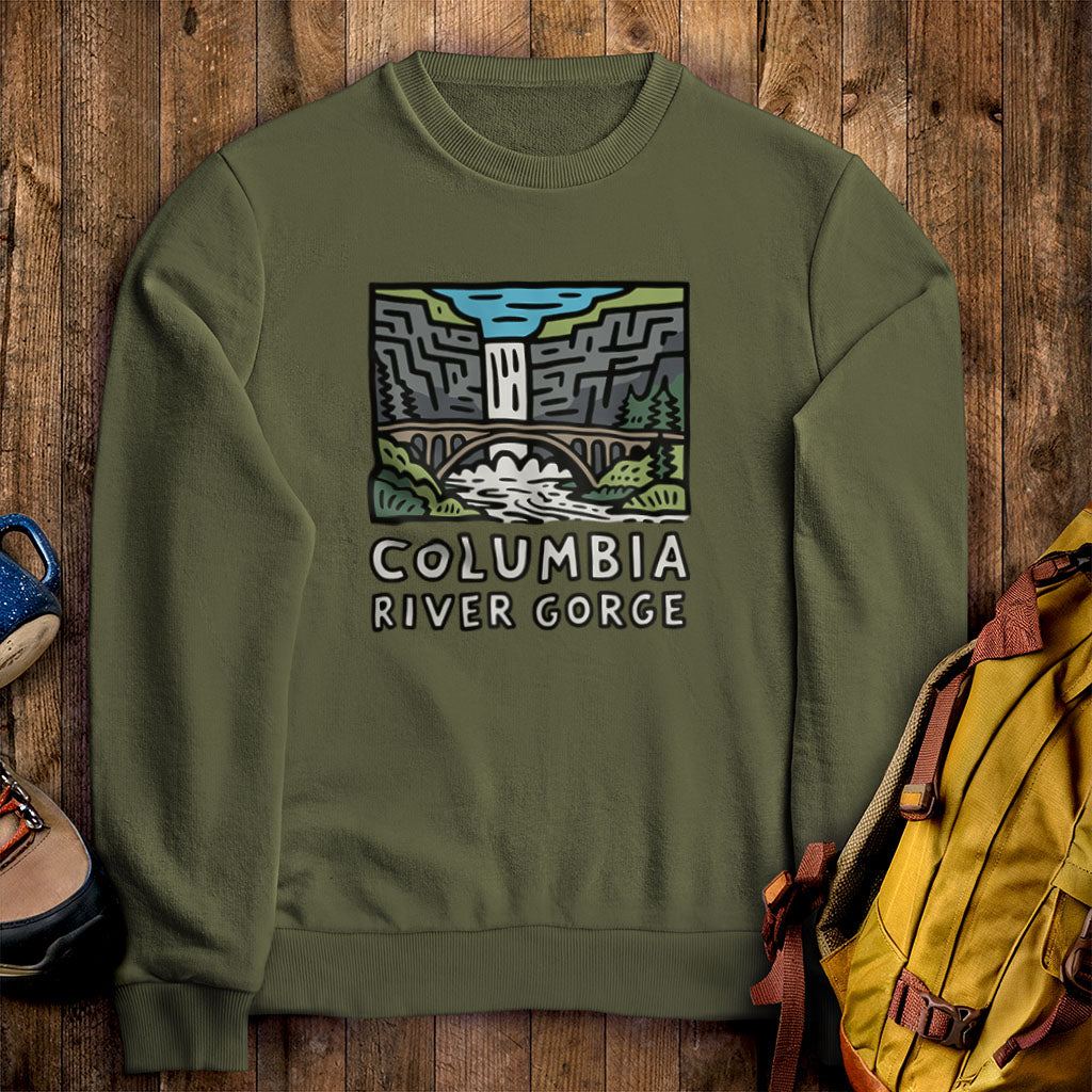Columbia River Gorge Crewneck Sweatshirt Military Green Adventure and Outdoors Themed Sweatshirt