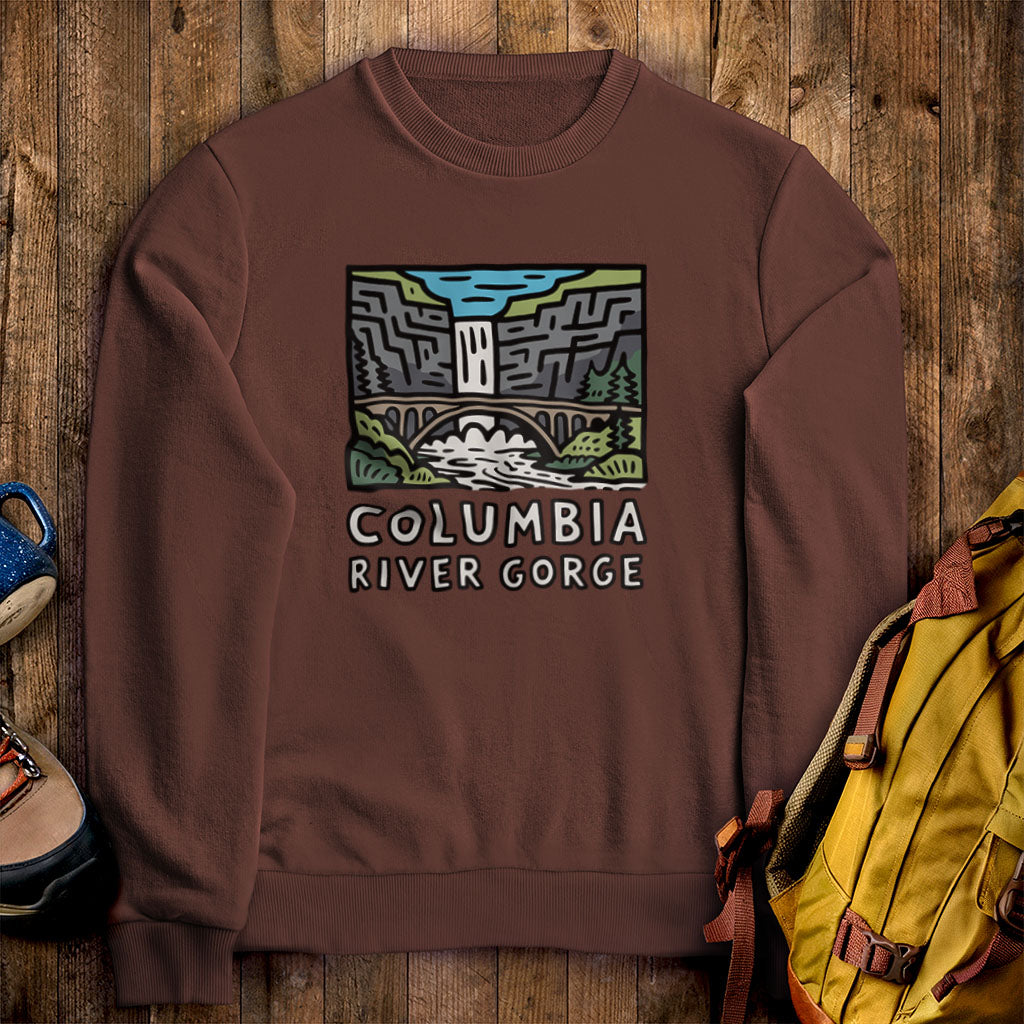 Columbia River Gorge Crewneck Sweatshirt Cocoa Adventure and Outdoors Themed Sweatshirt
