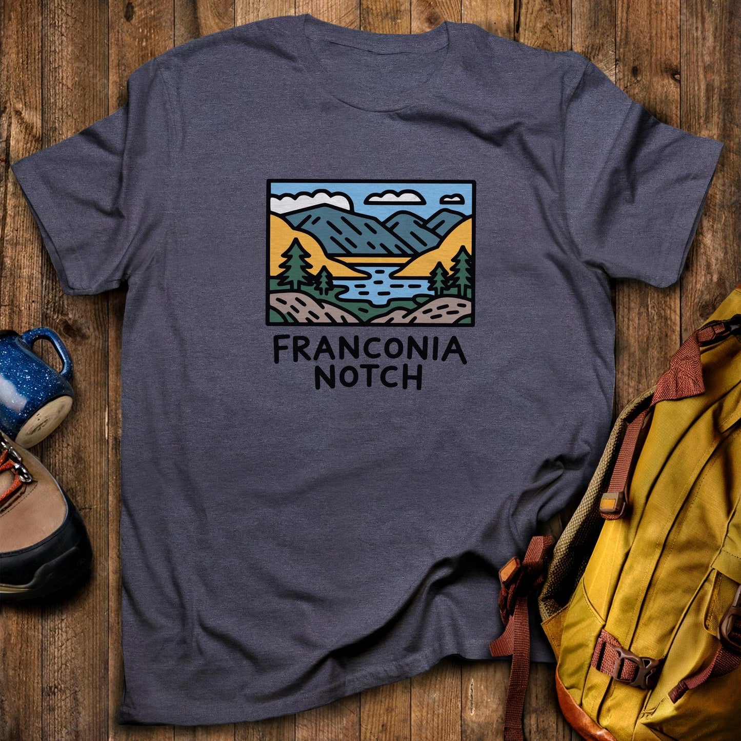 Franconia Notch State Park T-Shirt Heather Navy Adventure and Outdoors Themed T-Shirt