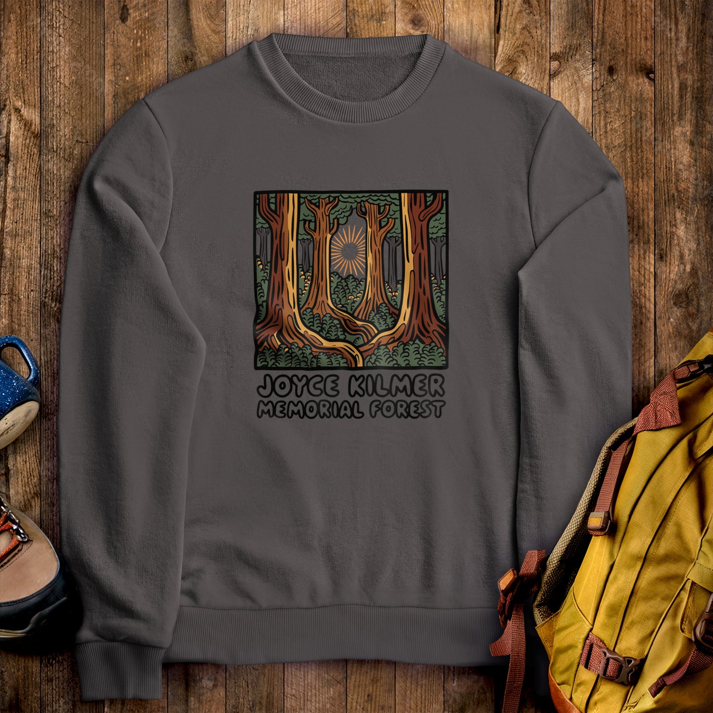 Joyce Kilmer Memorial Forest Crewneck Sweatshirt Charcoal Adventure and Outdoors Themed Sweatshirt