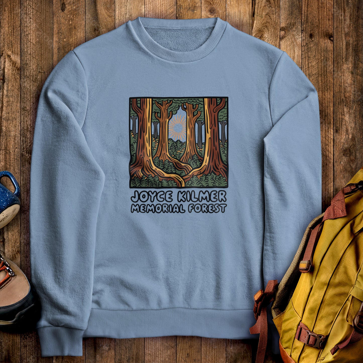 Joyce Kilmer Memorial Forest Crewneck Sweatshirt Stone Blue Adventure and Outdoors Themed Sweatshirt