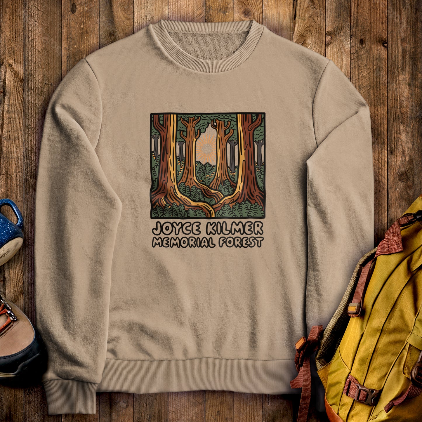 Joyce Kilmer Memorial Forest Crewneck Sweatshirt Sand Adventure and Outdoors Themed Sweatshirt