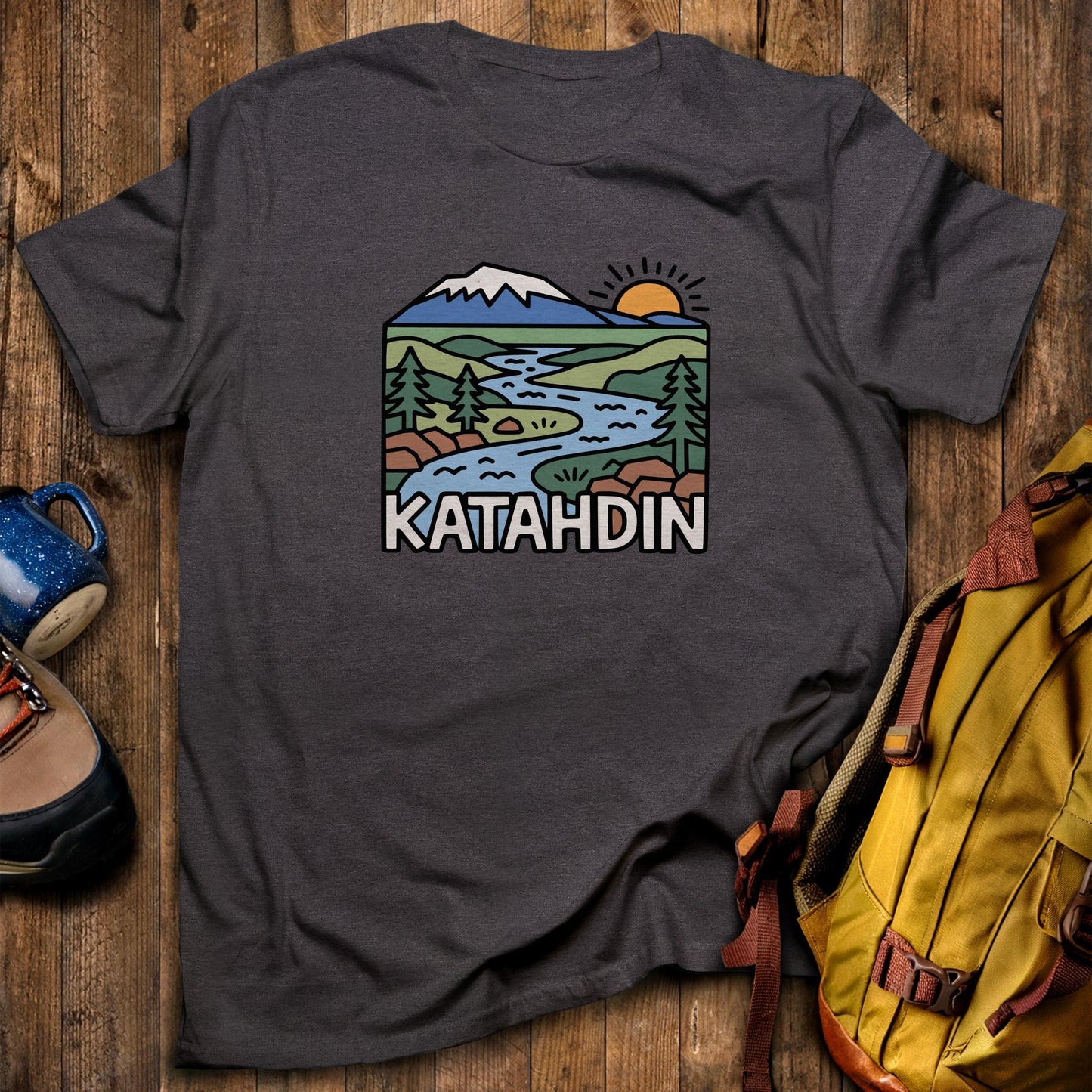 Mount Katahdin T-Shirt Dark Heather Adventure and Outdoors Themed T-Shirt