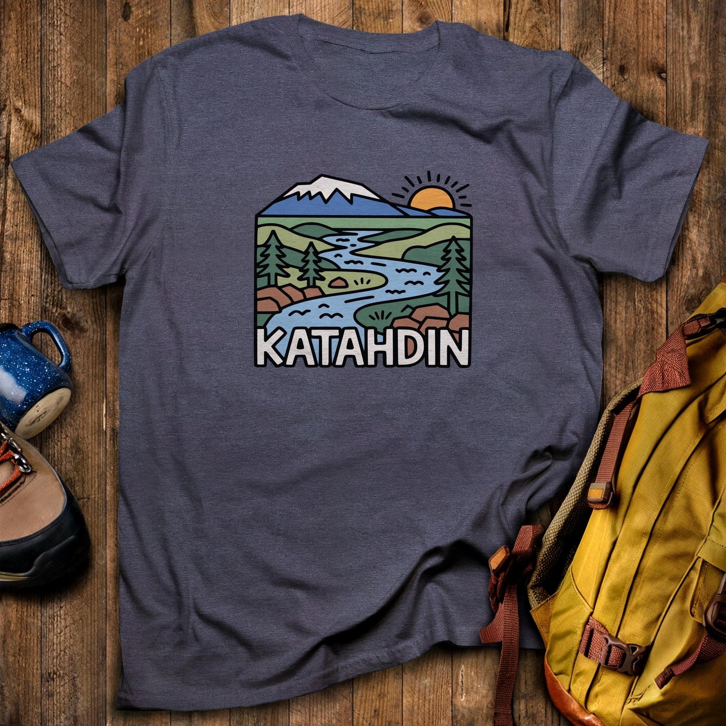Mount Katahdin T-Shirt Heather Navy Adventure and Outdoors Themed T-Shirt
