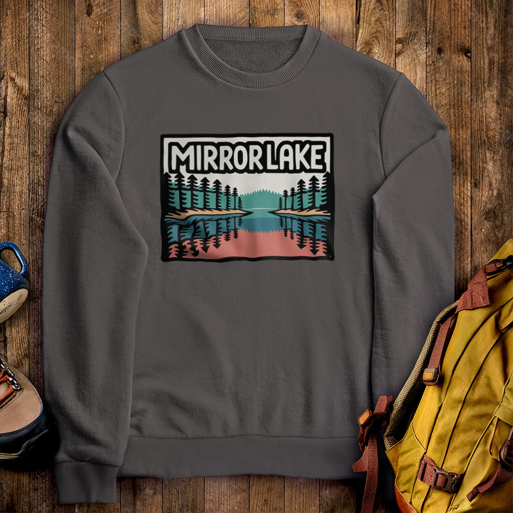 Mirror Lake Crewneck Sweatshirt Charcoal Adventure and Outdoors Themed Sweatshirt