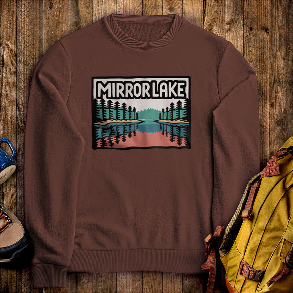 Mirror Lake Crewneck Sweatshirt Cocoa Adventure and Outdoors Themed Sweatshirt